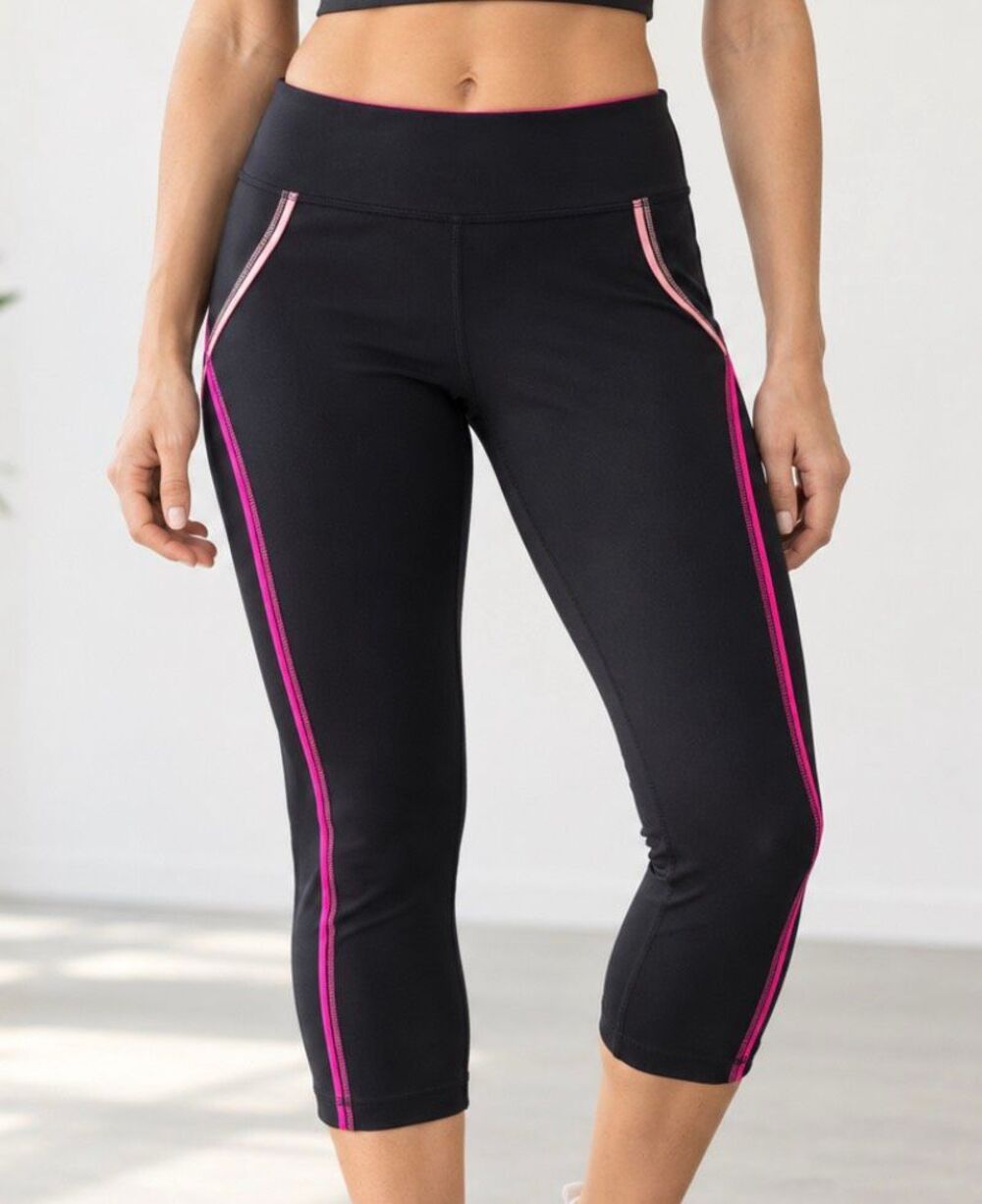 Roxy Black Pink Piped Capri Leggings Size M Athletic Yoga Running